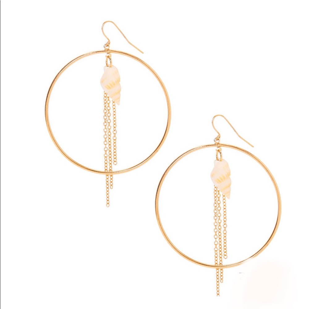 GOLD 2" SEASHELL CIRCLE DROP EARRINGS